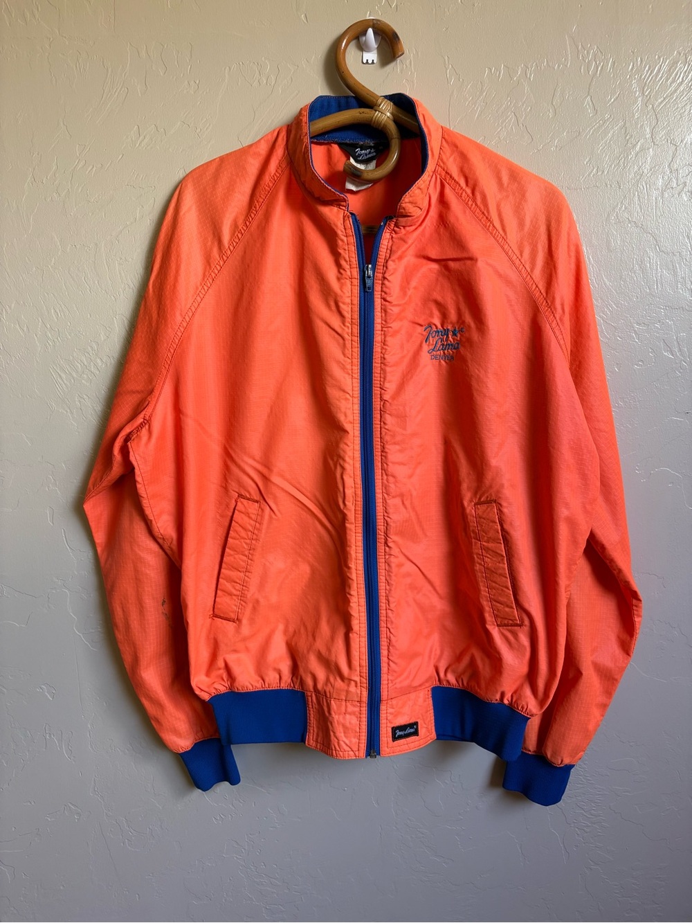 Vintage Tony Lama Denver Broncos Zip Up Windbreaker Jacket Orange Blue Large